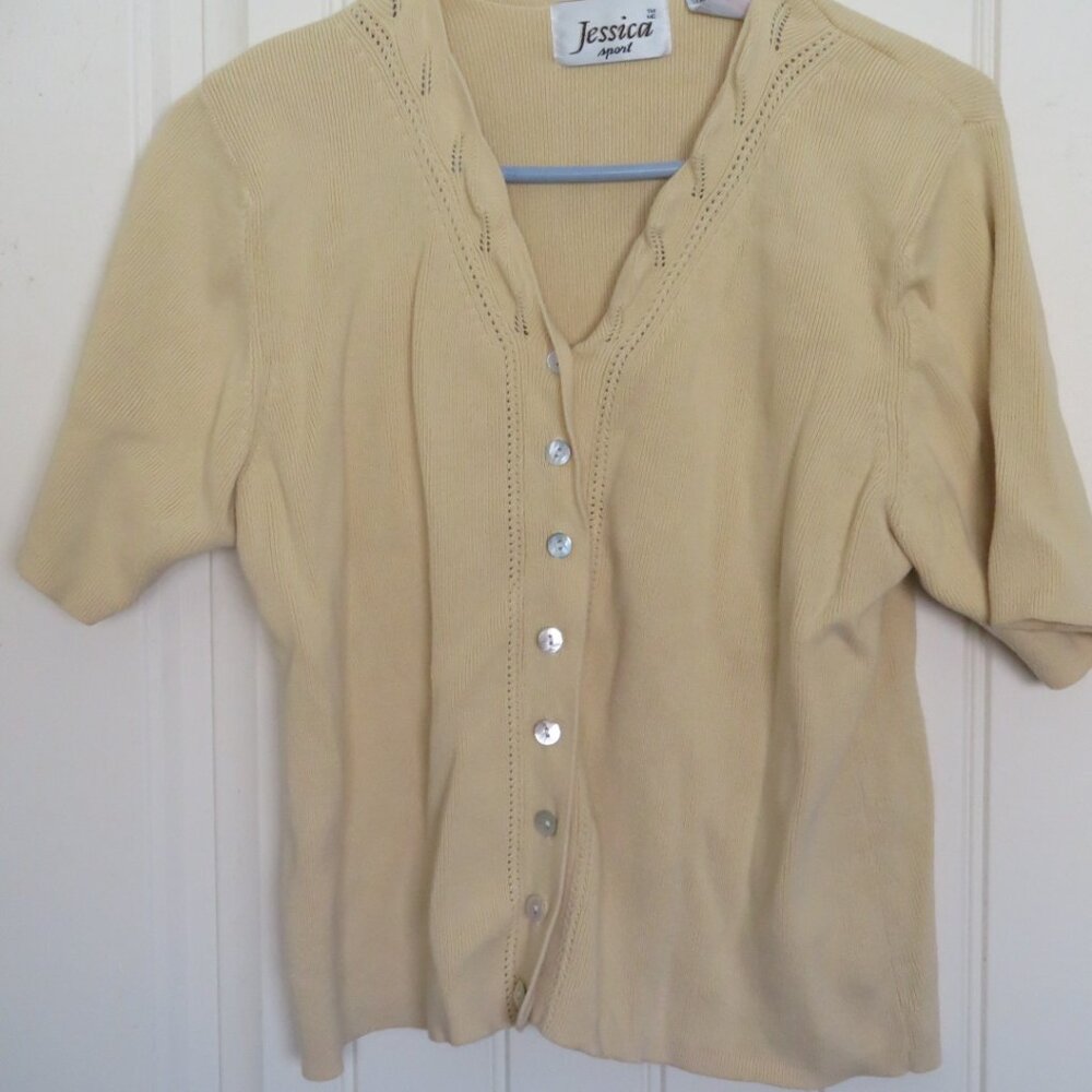 Vintage Jessica Sport Creamy Yellow Cardigan Button Front (K657)